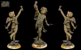 French Spelter Sculpture After Jean Louis Grégoire, Cupid with Bow And Torch,