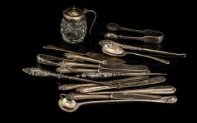 Mixed Lot Of Silver Handled Flatware Together With Plated Ware To Include Button/Shoe Hooks.