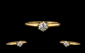 14ct Gold - Single Stone Diamond Ring, The Round Brilliant Cut Diamond of Excellent Colour /