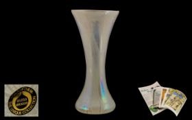 John Ditchfield For Glasform Tall Opalescent Vase Of Waisted Form With Flashes Of Blues, Etched To