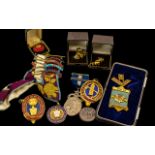 Misc Masonic Medals and Badges Enamel Centres and Silver Mounts and Sashes,