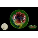 Moorcroft - Small Fitted Bowl ' Hibiscus ' Design on Green Ground. 3.75 Inches - 9.50 cm Diameter.