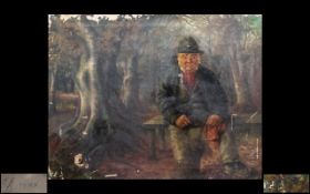 Folk Art English Primitive Naive School Oil Painting on Canvas depicting Old Tom - The Gardener,