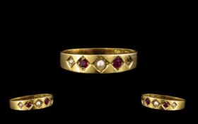 18ct Gold Stone Set Ruby & Pearl Dress Ring - Ladies 18ct gold rig set with 2 Rubies & 2 Pearls