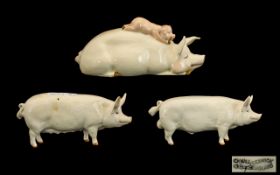 Beswick Collection of Farm Animals - Pig Figures ( 3 ) In Total.