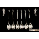 Art Deco Period Superb Quality Set of Six Sterling Silver Coffee Spoons.