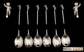 Art Deco Period Superb Quality Set of Six Sterling Silver Coffee Spoons.