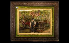 Large Victorian Coloured Print Promoted By Webbs Seeds titled 'The Gardener',