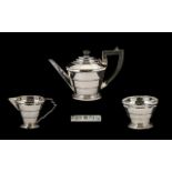 Art Deco Period Stunning Designed - Conical Shaped Sterling Silver Three Piece Singles Tea Service,