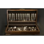 Canteen of Cutlery in Wooden Box by Rogers Oneida Limited in Kings Pattern comprising knives, forks,