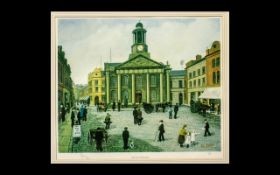 Tom Dodson Print 'The Old Town Hall'. Framed and mounted behind glass. 23" x 21" including frame.