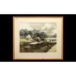 Jacquie Denby 1939 Listed Artist Watercolour of Yorkshire Dales landscape,