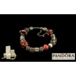 Pandora Silver Charm Bracelet Together With 16 Charms, Comprising 3 Glass Beads,