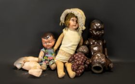 Dolls - Collection of Four 1920/30's Vintage Dolls - with composition heads. One composition black