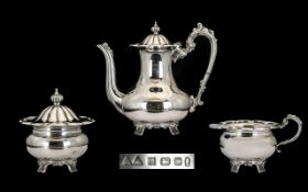 Elizabeth II - Superb Quality Sterling Silver 3 Piece Coffee Service, Comprises Large Coffee Pot,