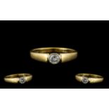 9ct Gold - Attractive Single Stone Diamond Set Ring. Full Hallmark to Interior of Shank. The Round