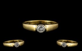 9ct Gold - Attractive Single Stone Diamond Set Ring. Full Hallmark to Interior of Shank. The Round