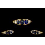 Antique Period 18ct Gold Attractive 5 Stone Sapphire and Diamond Ring - marked for 18ct to