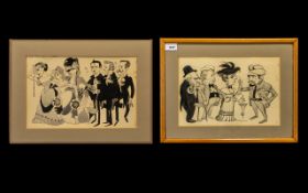 Emmwood Signed Pair of Ink Drawings Depicting Characters From the Stage, Signed. Size 18 x 14