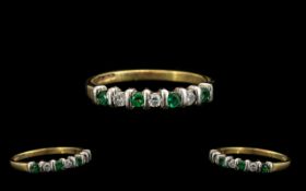 9ct Gold Seven Stone Emerald and Diamond Half Eternity Dress Ring. Ring size L.