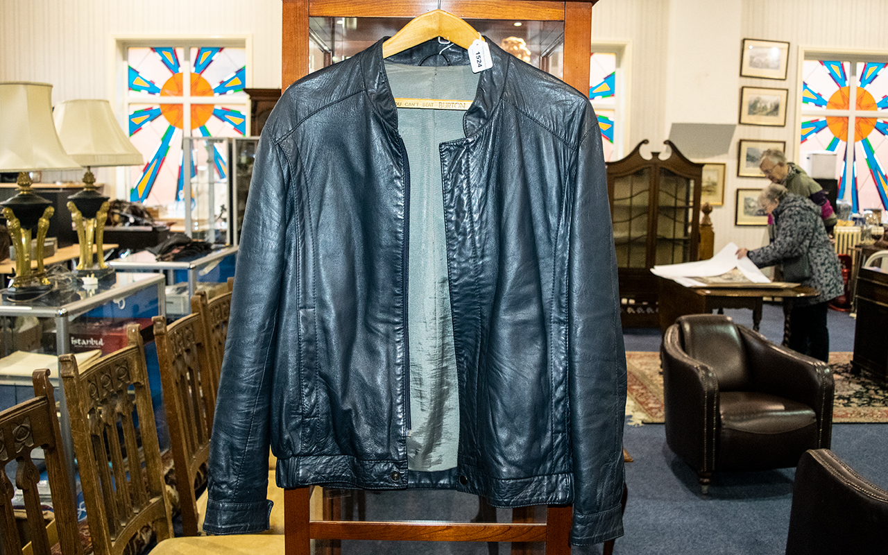 Gentleman's Leather Jacket black soft leather, bomber jacket style, chest size 44''. Made by Stuarts