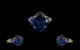 Ceylon Blue Coloured Quartz Solitaire Statement Ring, a quatrefoil cut of over 16cts of the rich,