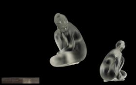 Lalique Signed Figure of a Kneeling Nude Girl. Measures 4" high. Please see images.