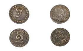 William III Maundy Money Silver Two Pence - Dated 1699 + A George II Maundy Money Silver Two Pence