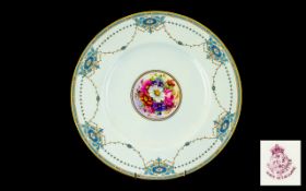 Royal Worcester Cabinet Plate Central Hand Painted Spray Of Flowers, Signed E Barker,