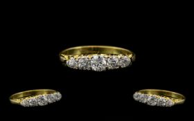 Antique Period 18ct Gold - Attractive 5 Stone Diamond Ring - Gypsy Setting.