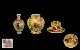 Royal Worcester Hand Painted Small Miniature Bulbous Shaped Vase.