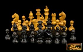 Boxwood And Ebony Staunton Pattern Chess Set. The Kings Stand 3.5 Inches High.