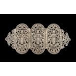 Burmese Silver Buckle. Large silver 3 piece Burmese silver buckle, highly decorated with Buddhas