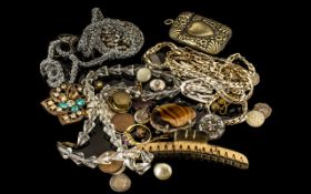 Mixed Lot Of Costume Jewellery To Include Rings, Chains, Beads, Brooches, Vesta Case etc.