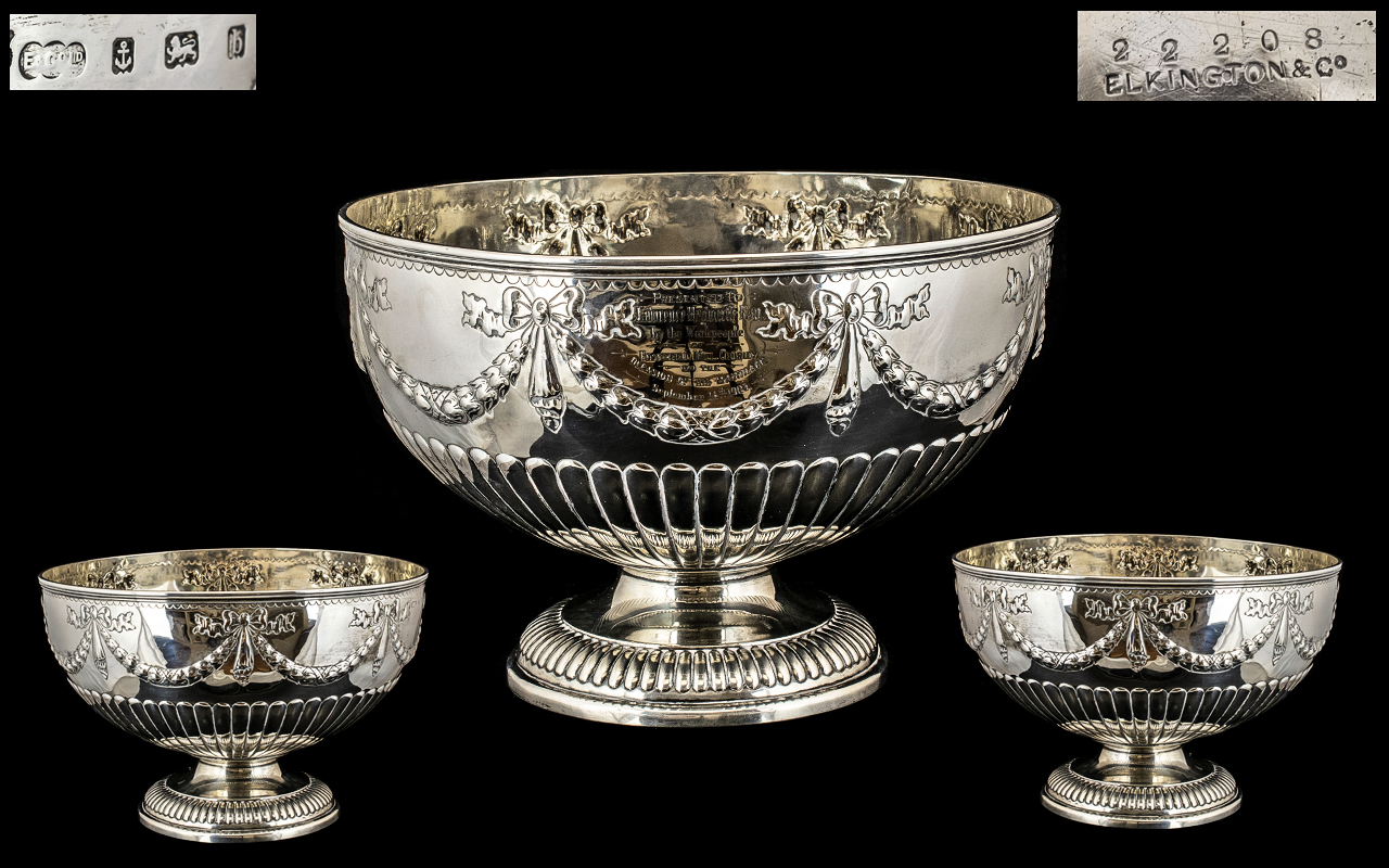 Elkington & Co Superb Quality Large and Impressive Sterling Silver Punch Bowl,
