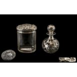 Silver Overlaid Glass Scent Bottle Of Globular Form With Pierced Floral Overlay,