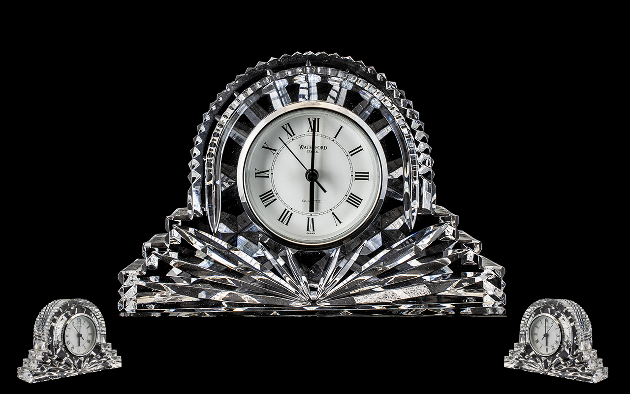Waterford Crystal Mantle Clock. Good size Waterford crystal clock, lovely design, 7 inches by 4.