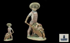 Lladro Porcelain Figurine ' Girl with Wheelbarrow ' Full of Flowers. Model No 1283.