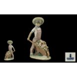 Lladro Porcelain Figurine ' Girl with Wheelbarrow ' Full of Flowers. Model No 1283.