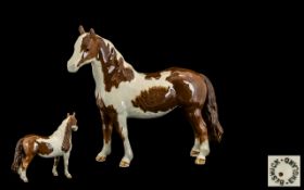 Beswick Horse Figure ' Pinto Pony ' Tail Hangs Loose, Skewbald - Brown / White. Model No 1373.