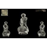 Lalique Signed Figure of a Nude Girl with a Swan. Measures 5" high.