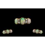 Antique Period 18 ct Gold Attractive Opal and Diamond Set Dress Ring with Gallery Setting -