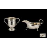 Silver Sauce-boat Swan Neck and Hoofed Feet with Curved C Handle.