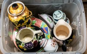 Box of Pottery & Porcelain Items to include large pottery jug with floral decoration;