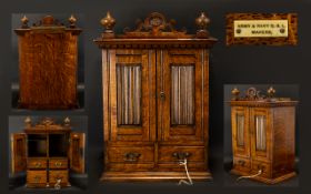 Fine Quality Oak Officers Safe/Cigar Chest Cabinet Army and Navy Stores Maker Ivory Trade Label to