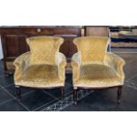A Pair of Early 20th Century Low Tub Chairs on a Gold Draylon Padded Seat Back Rested Arms,