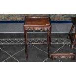 Antique Chinese Hardwood High Legged Side Table with shaped legs with cross stretchers.