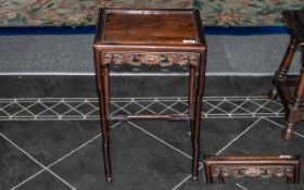 Antique Chinese Hardwood High Legged Side Table with shaped legs with cross stretchers.