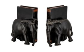 Pair of Vintage Wooden Elephant Bookends