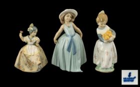 Lladro Porcelain Figures ( 3 ) In Total.